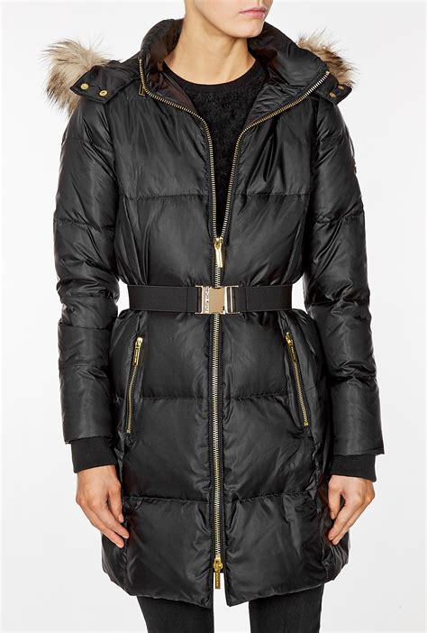 michael kors black down coat with fur hood